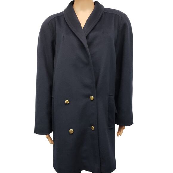 Vintage 80s Braefair Wool Pea Coat Overcoat Union Made in USA Double Breast 10 L - Picture 2 of 12